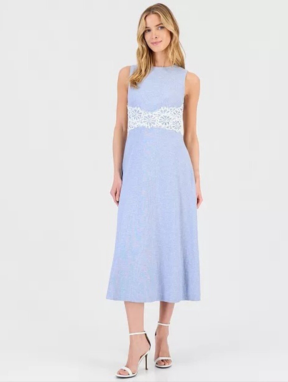 Anne Klein Linen Blend Lace Trimmed ALine Midi